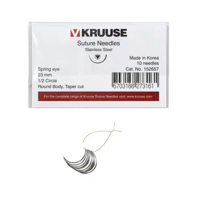 Kruuse-Vet Sütür İğnesi. Spring Eye. 1/2. Yuvarlak. 23 mm. 10/pk
