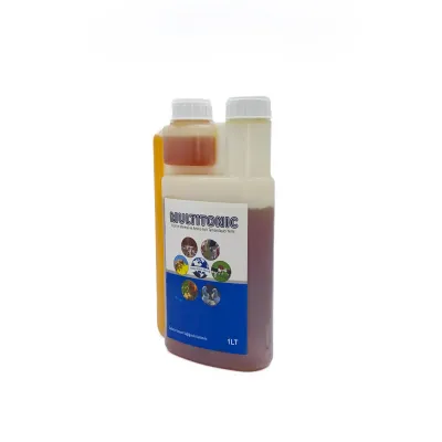 Multitonic vitamin, mineral, and amino acid supplementary feed for livestock.