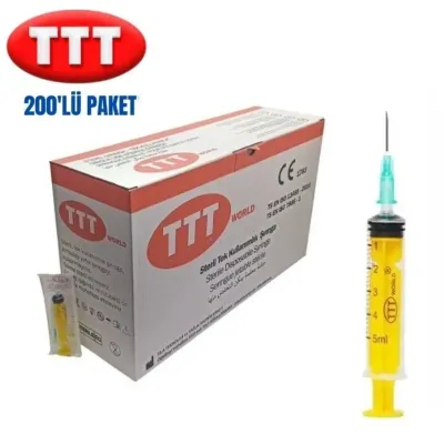 TTT Plastik Enjektör. 5 ml. Contalı. 21G Yeşil Kısa İğneli ( 200 Adet )