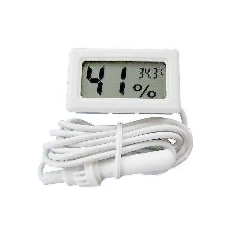 Digitales Thermometer/Hygrometer mit Sonde, Inkubatortyp, weiß (misst Luftfeuchtigkeit und Temperatur)