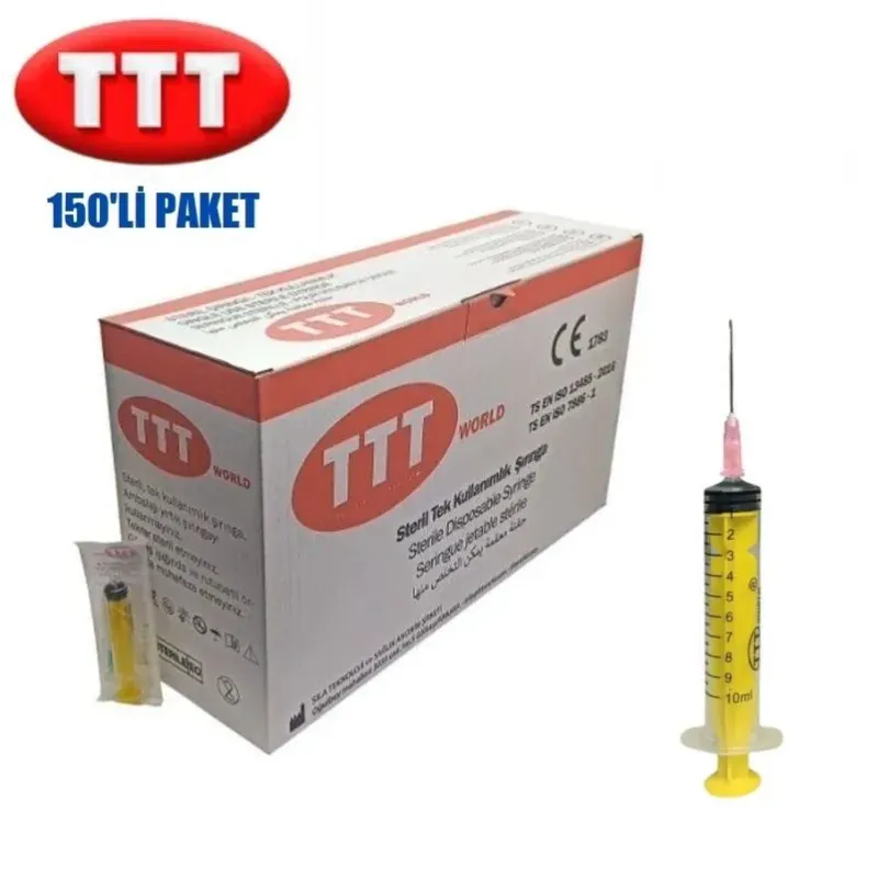 TTT Kunststoff Spritze 10 ml Sealed 18g Pink Nadel (150 Stück)