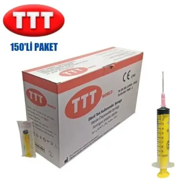 TTT Plastik Şpris. 10 ml. Contalı. 18G Çəhrayı İynəli ( 150 Ədəd ) – 