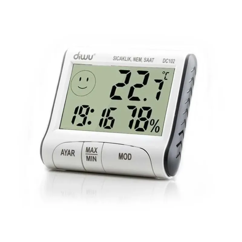 Diwu Thermometer-Hygrometer DC102 (Feuchtigkeits- und Temperaturmessgerät) mit Uhr
