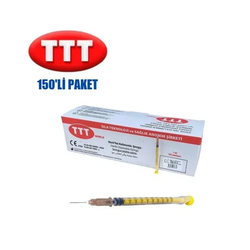 TTT Plastik İnsülin Enjektörü. 1 ml. 26G (150 Adet)