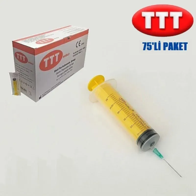 TTT Plastik Enjektör. 50 ml. Contalı. 21G Yeşil İğneli ( 75 Adet )