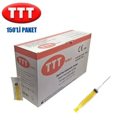 TTT Plastik Şpris. 20 ml. Möhürlənmiş. 18 q Çəhrayı İynə (150 Ədəd) – 