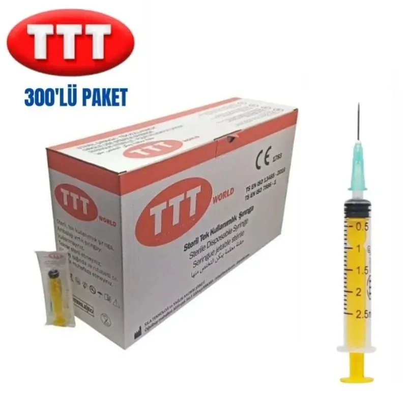 TTT Plastic Syringe 2 ml Sealed 21g Green Short Needle (300 Pieces)
