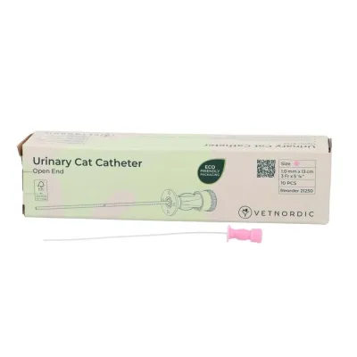 Sterile cat urinary catheter, 10x130 mm, without chuck, 10-pack, veterinary medical consumable catheter.