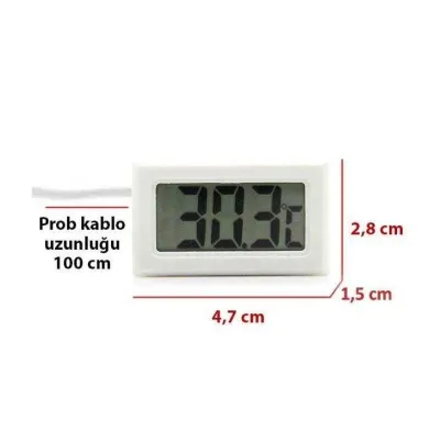 Termometr. Rəqəmsal. Zondla. Panel tipli. Ağ. 1 metrlik kabel. – 