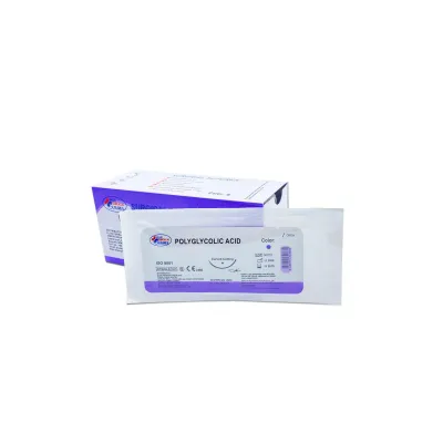  12'li paket emilebilir PGA iplik USP 5/0 16 MM keskin 3/8 75 CM medikal operasyon iğneli dikiş seti