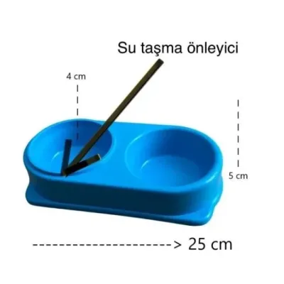 Plastik Kedi Köpek Mama ve Su Kabı. İki Bölmeli ( 2x 250 ml )