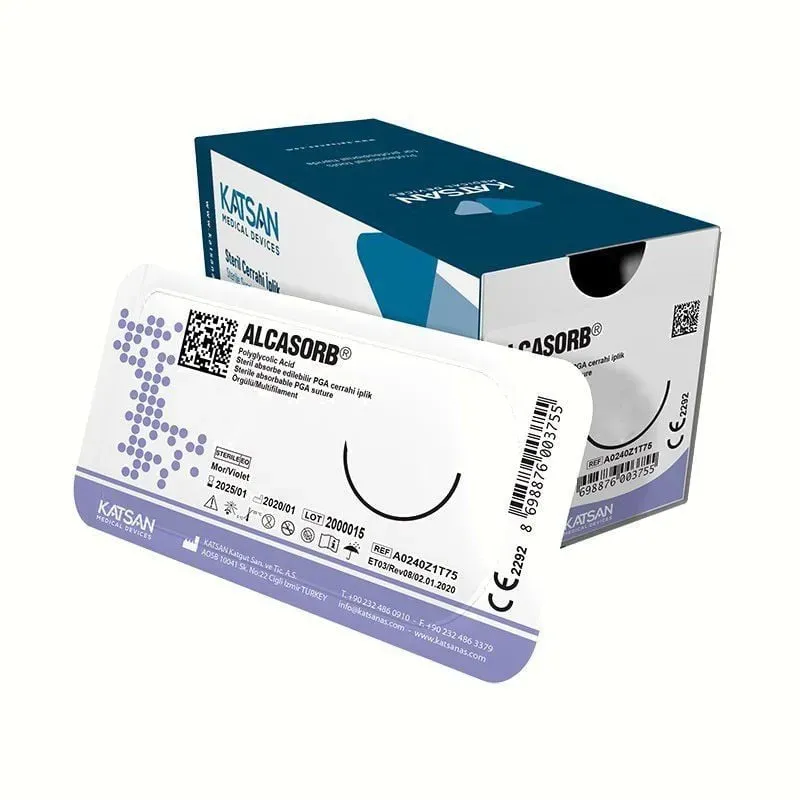 ALCASORB-VET PGA İplik. No:1. 75 cm. 1/2 Keskin İğneli 30 mm (12 Adet)