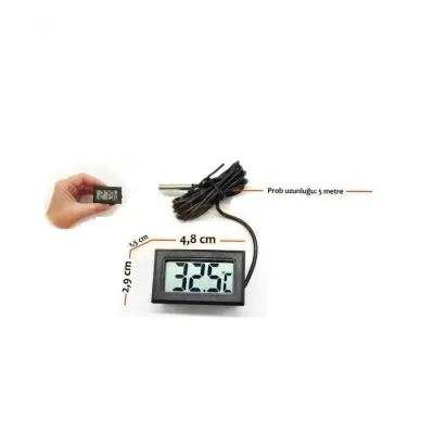 Termometr. Rəqəmsal. Zondla. Panel tipli. Qara. 5 metrlik kabel. – 
