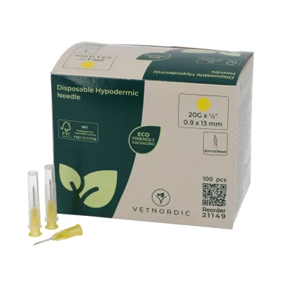 Injector needle 20G x 1/2 09x13 mm 100 pieces yellow box veterinary needle tip