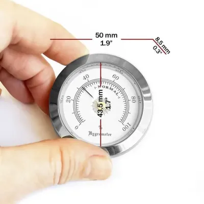 Nem Ölçer Higrometre. Analog. Metal Çerçeve. Gri-Beyaz. 50 mm