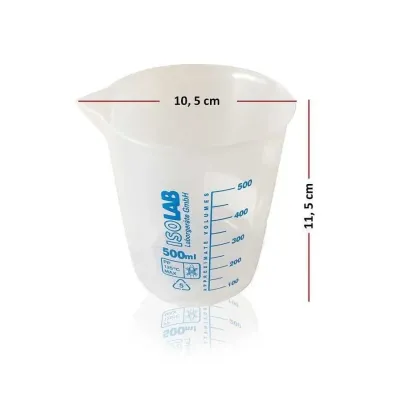 İsolab Ölçü Kabı Beher. Plastik. 500ml. Mavi Skala