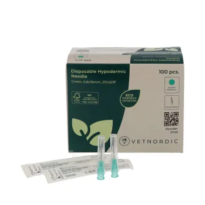 Enjektor iynəsi 21G x 5/8 08x16 mm 100 ədəd yaşıl qutu baytarlıq iynə ucu