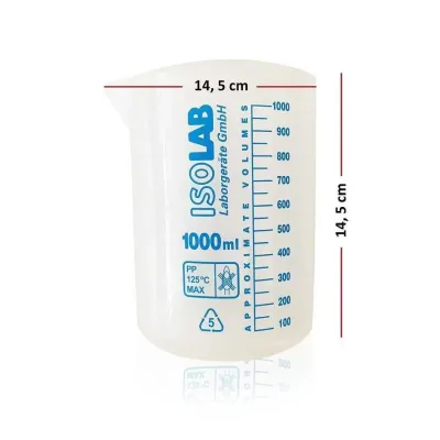 İsolab Ölçü Kabı Beher. Plastik. 1000ml. Mavi Skala