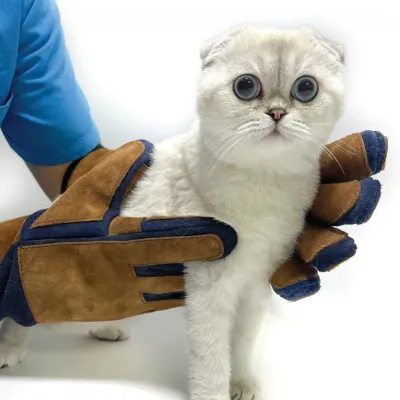 Farm & Veterinary: Cat Tutma Glove. 50 cm. Dis Gecirmez ( Lacivert / Taba )
