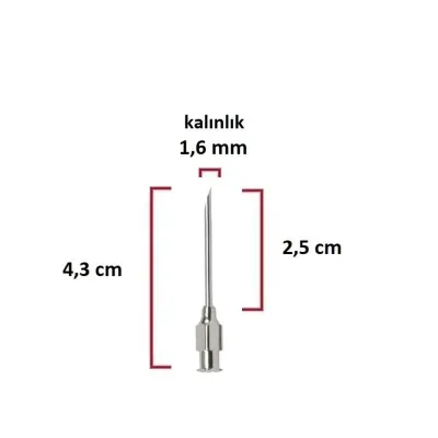 Kruuse Çelik Enjektör İğnesi (16Gx1) 1.6 mm çap, 2.5 cm uzunluk