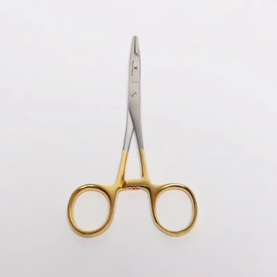 Portegü Hegar Olsen scissor-type 145 cm yellow-handled veterinary surgical suture needle holder.