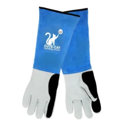 Leather cat catching glove, 40 cm, veterinary protective work glove.