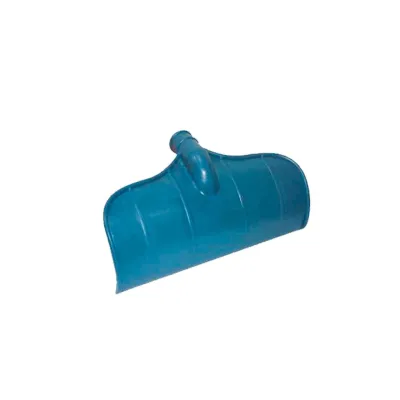 A durable plastic squeegee used for cleaning manure or feed residue in barns.