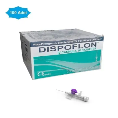 Dispoflon intravenous catheter IV cannula 26G 06x19 mm purple 100-pack sterile intravenous catheter box.