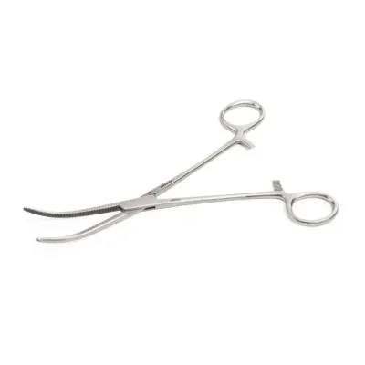 Curved stainless steel hemostatic forceps