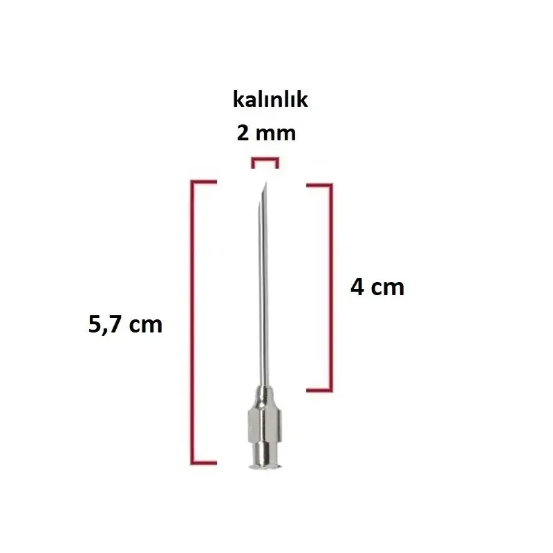 Çelik Enjektör İğnesi (14Gx1½) 2 mm çap, 4 cm uzunluk