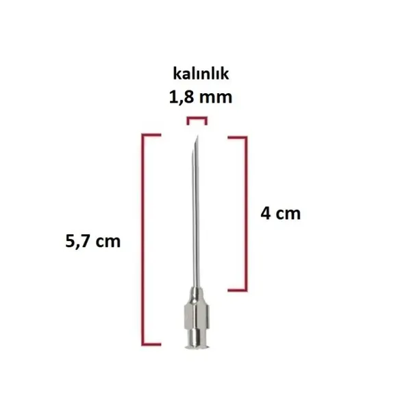 Çelik Enjektör İğnesi (15Gx1-2) 1.8 mm çap 4 cm uzunluk