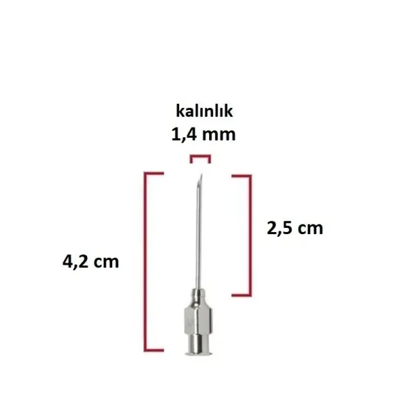 Çelik Enjektör İğnesi (17Gx1) 1.4 mm çap, 2.5 cm uzunluk