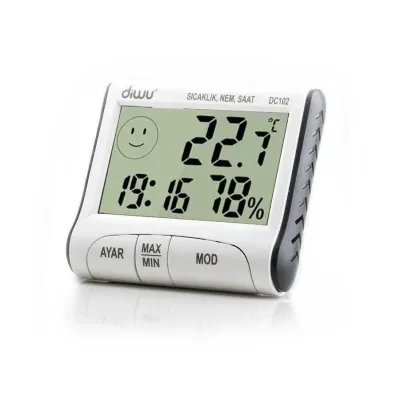 Diwu Termometre-Higrometre DC102 | Nem ve Sicaklik Ölçer, Saatli