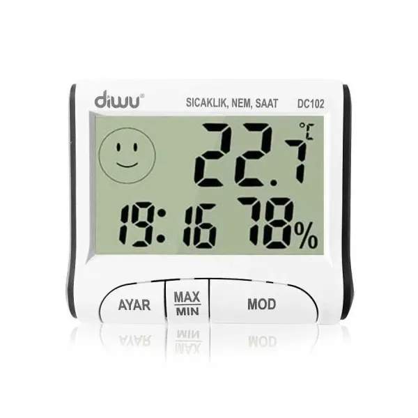 DC102 Thermometer-Hygrometer (Humidity and Temperature Meter) with Clock