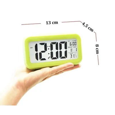 Desktop Clock Calendar Thermometer Green Digital Office Room Temperature Gauge