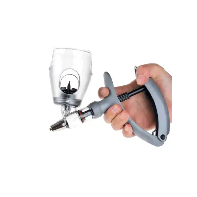 Economical continuous vaccine syringe with adjustable 0.5-5 ml automatic injector bottle adapter.