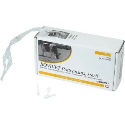 Breast catheter, 100 pieces, attaches to Bovivet syringe, plastic medical consumable.