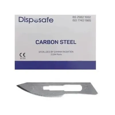 Scalpel blade No. 23, 100 sterile scalpel blades per box.