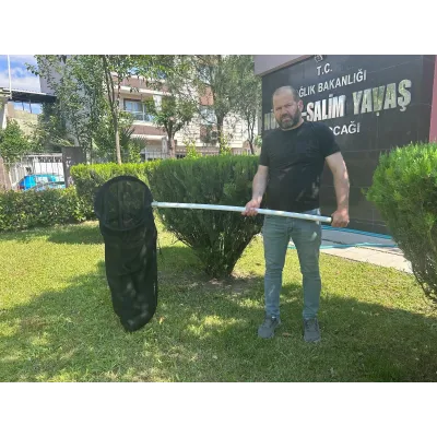  Havalandırmalı yılan taşıma torbası fileli 175 cm dayanıklı plastik saplı tahliye torbası