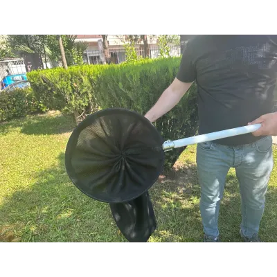  Gözenekli yılan taşıma torbası fileli 190 cm metal saplı yakalama torbası
