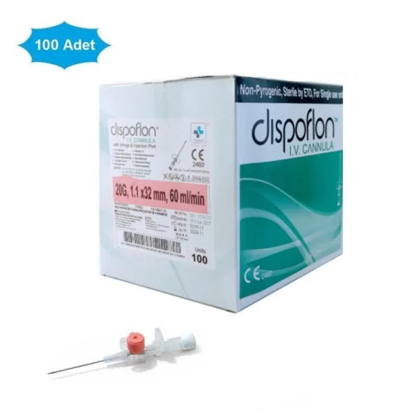 Dispoflon İntraket IV Kanül 20G (1.1x32 mm) Pembe 100'lü Paket