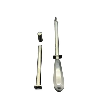 9 cm chrome-plated trocar with metal handle, emergency intervention device for acute bloating in cattle.