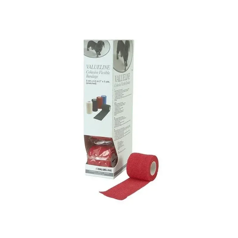 Valueline Flexible Bandage, Red, 5 cm x 45 meters (Pack of 10)