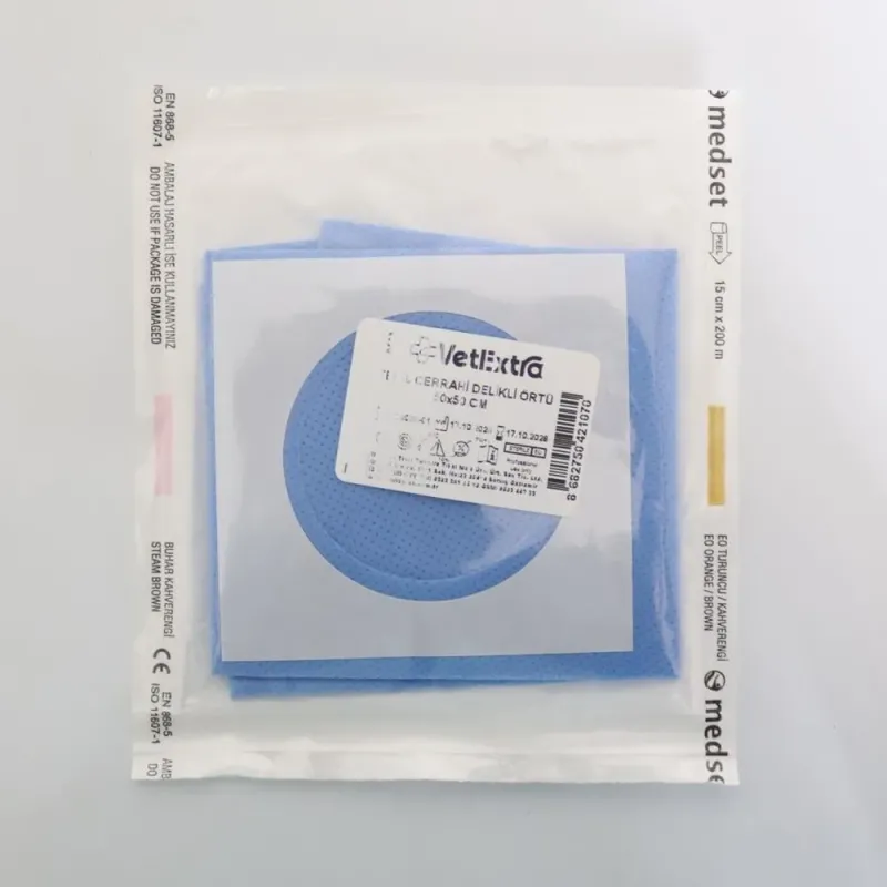 Sterile, perforierte OP-Abdeckmatte für den Halsbereich 50 x 50 cm (35 g SMS-Gewebe, Lochdurchmesser 6 cm)