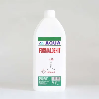 Toxuma fiksasiyası prosedurlarında istifadə edilən 1 litr 10%-li formaldehid məhlulu.