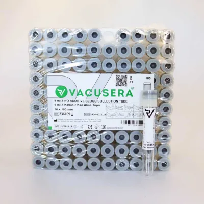 Vacuum Sealed Empty Tube 9 ML (Gray Cap) Additive-Free 100-Pack