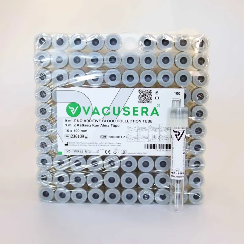 Vacuum Sealed Empty Tube 9 ML (Gray Cap) Additive-Free 100-Pack