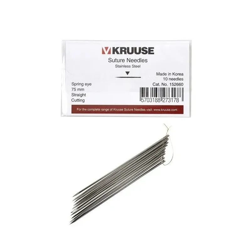 Suture Needle Spring Eye Straight Sharp 75 mm 10/pack