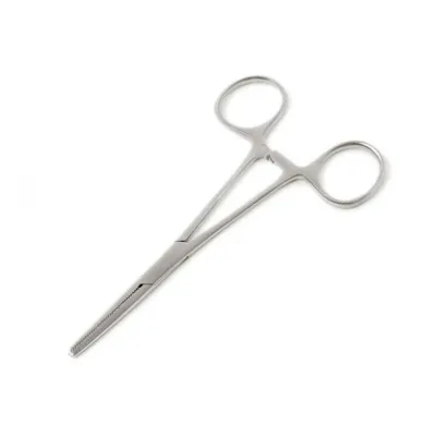 Hemostatic forceps, 16 cm straight, veterinary surgical vascular sealing and tissue retention forceps.