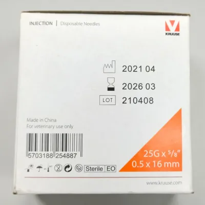Pişik və it peyvəndi 0.5 x 16 mm 25G 5/8 çəhrayı steril şpris iynəsi, 100 ədəd, nazik ucluq